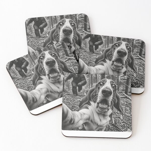 Item preview, Basset Hound Selfie Running from Bigfoot Funny Forest Boys Girls Youth Teen designed and sold by MarcelColl.