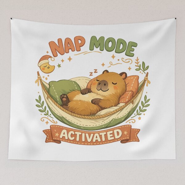 Item preview, Nap Mode Activated Cute Capybara Sleeping Hammock Cozy Animal Art designed and sold by inkoutninja.