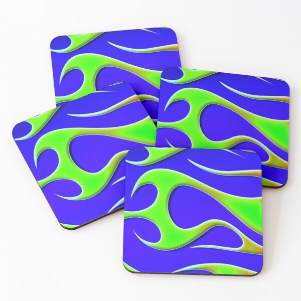 Item preview, Wacky Pomo Frutiger Aero Green Flames Pattern | Cyber Y2K Lime & Royal Blue Flame Aesthetic designed and sold by BrontesWhimsyStore.