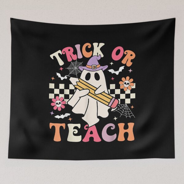 Item preview, Trick Or Teach Groovy Teacher Halloween Retro Floral Ghost designed and sold by River Silva.