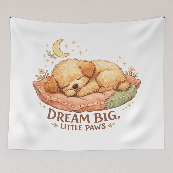 Item preview, Dream Big Little Paws Cute Sleeping Puppy Moon and Stars Cozy Dog Art designed and sold by inkoutninja.