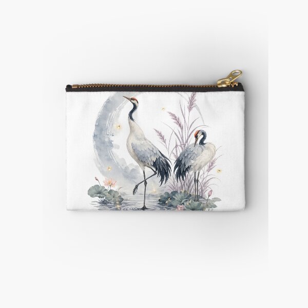 Item preview, Moonlit Cranes Watercolor Bird Art Japanese Inspired Pond Nature Design designed and sold by inkoutninja.