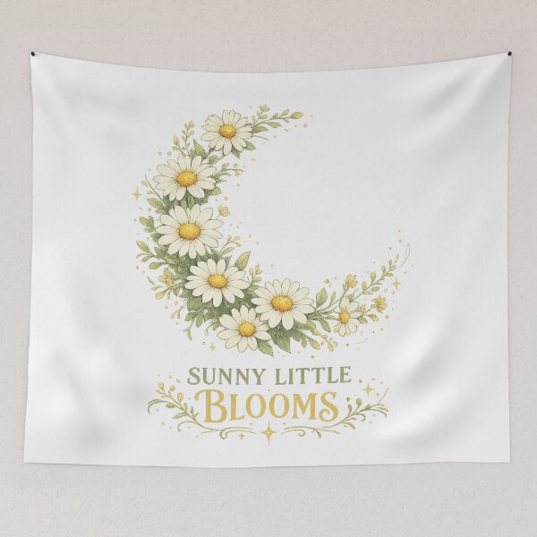 Item preview, Sunny Little Blooms Daisy Crescent Moon Cottagecore Floral Art Design designed and sold by inkoutninja.