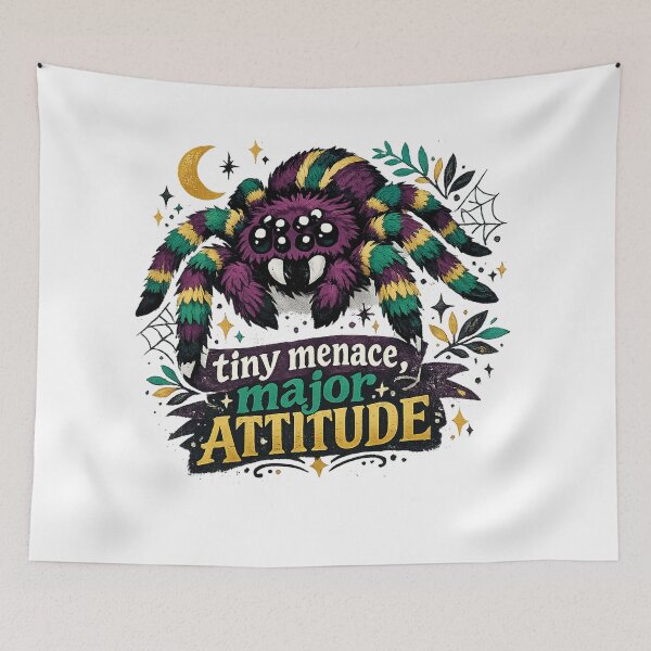 Item preview, Tiny Menace Major Attitude Cute Tarantula Spider Gothic Halloween Art designed and sold by inkoutninja.