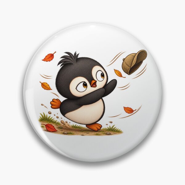 Artikelvorschau, Taro Penguin Running with Autumn Leaves | Cute Fall Penguin Art entworfen und verkauft von MrDev.