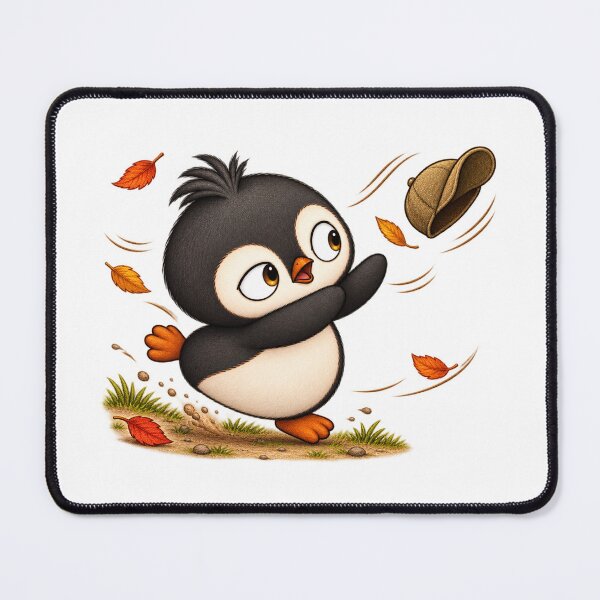 Item preview, Taro Penguin Running with Autumn Leaves | Cute Fall Penguin Art designed and sold by MrDev.