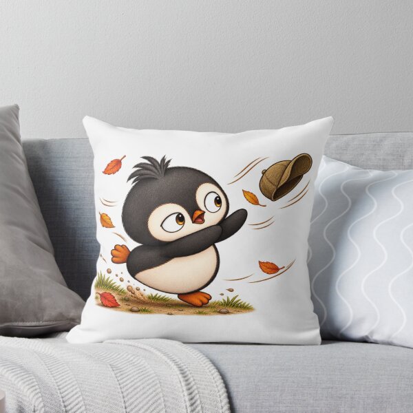 Item preview, Taro Penguin Running with Autumn Leaves | Cute Fall Penguin Art designed and sold by MrDev.