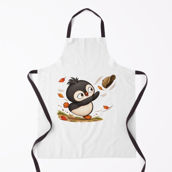 Artikelvorschau, Taro Penguin Running with Autumn Leaves | Cute Fall Penguin Art entworfen und verkauft von MrDev.