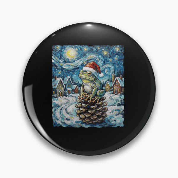 Item preview, Christmas Frog on Pinecone in Swirling Winter Village designed and sold by MiALopezArt.