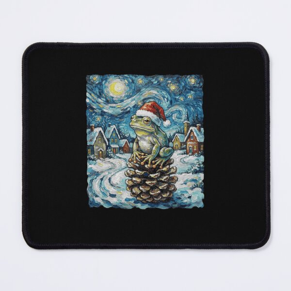Item preview, Christmas Frog on Pinecone in Swirling Winter Village designed and sold by MiALopezArt.