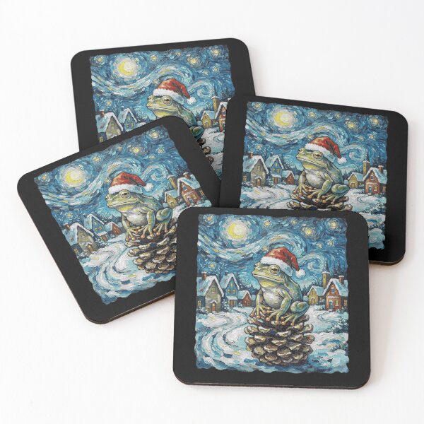 Item preview, Christmas Frog on Pinecone in Swirling Winter Village designed and sold by MiALopezArt.