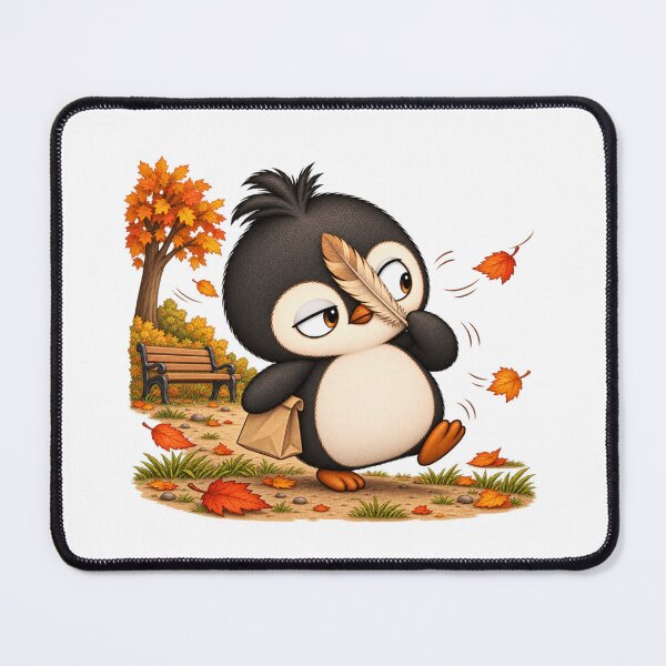 Item preview, Taro Penguin Autumn Walk with Falling Leaves | Cute Fall Penguin Art designed and sold by MrDev.