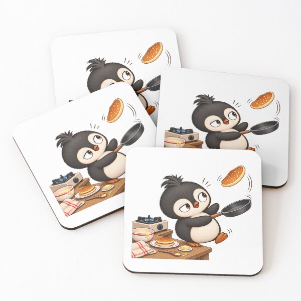 Item preview, Taro Penguin Flipping Pancake in Kitchen | Cute Cooking Penguin Art designed and sold by MrDev.