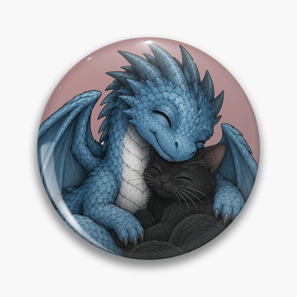 Item preview, Cute Blue Dragon Cuddling Black Cat Fantasy Art designed and sold by Hatchling Hollow.