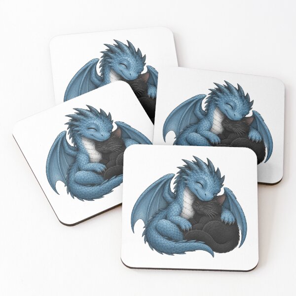 Item preview, Cute Blue Dragon Cuddling Black Cat Fantasy Art designed and sold by Hatchling Hollow.