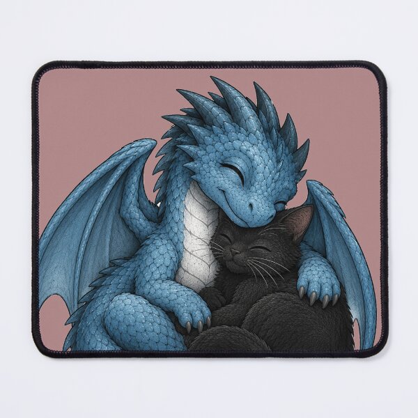 Item preview, Cute Blue Dragon Cuddling Black Cat Fantasy Art designed and sold by Hatchling Hollow.