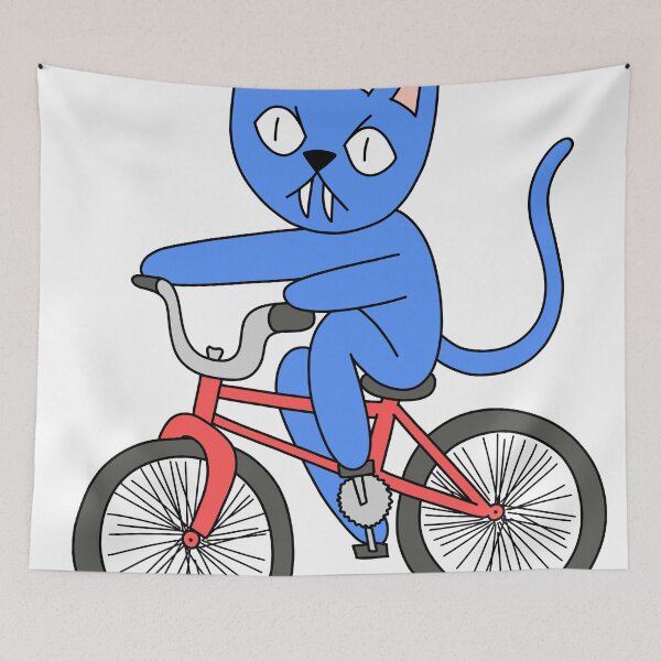 Item preview, mean cat bicycle - blue designed and sold by motherbrainart.