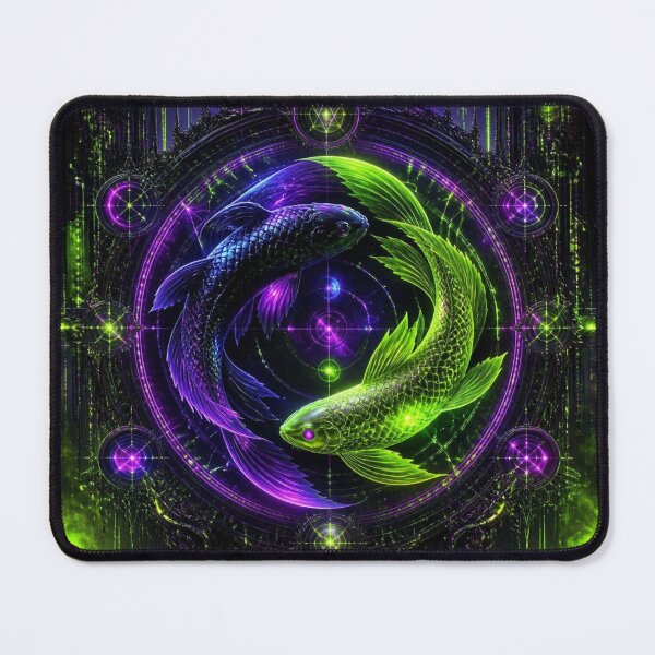 Item preview, Cyberpunk Pisces Zodiac - Neon Biomechanical Koi Fish designed and sold by LazyDayzCo.
