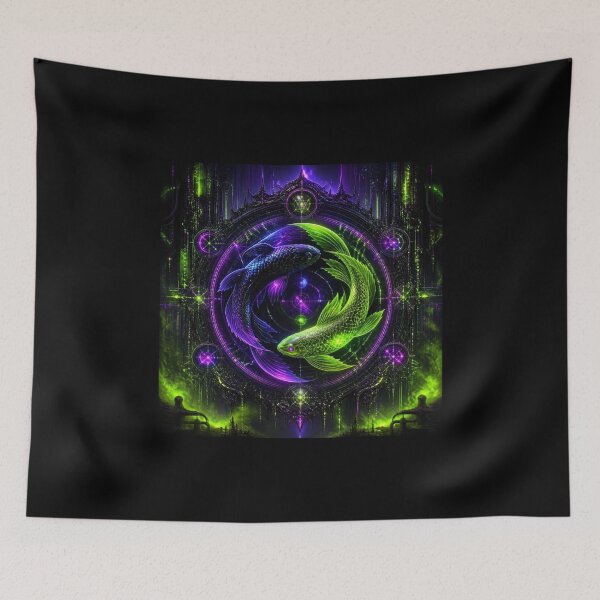 Item preview, Cyberpunk Pisces Zodiac - Neon Biomechanical Koi Fish designed and sold by LazyDayzCo.