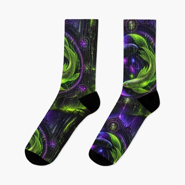 Item preview, Cyberpunk Pisces Zodiac - Neon Biomechanical Koi Fish designed and sold by LazyDayzCo.