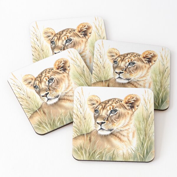 Item preview, Cute watercolor lion cub in tall grass designed and sold by Hackl20.