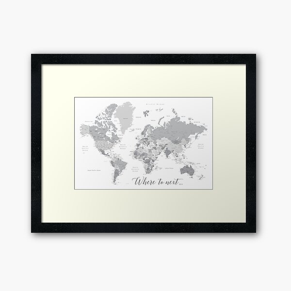 Aperçu de l'œuvre Où la prochaine carte du monde avec les villes en niveaux de gris créée et vendue par blursbyai.