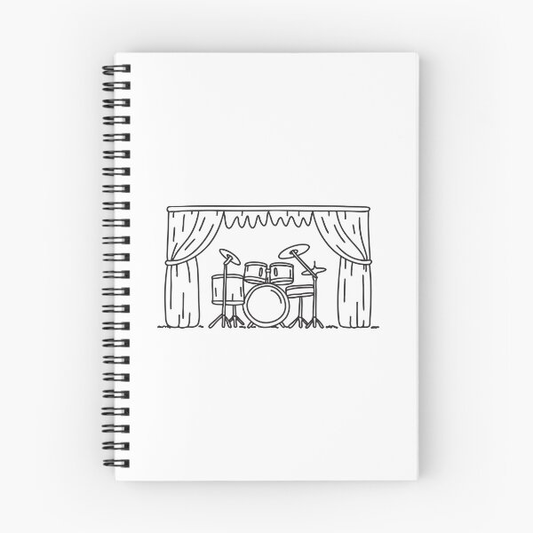 Item preview, Drum kit set up on an outdoor stage in doodle sketch designed and sold by rasagamastore.