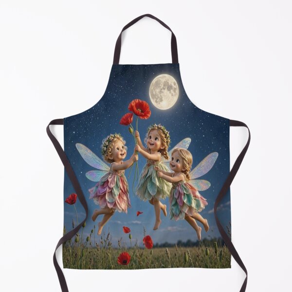 Item preview, Cute Little Fairies with Poppy Flowers Under Full Moon designed and sold by Breezes-of-Ida.