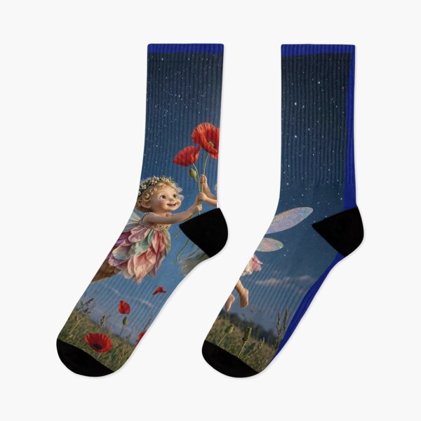Item preview, Cute Little Fairies with Poppy Flowers Under Full Moon designed and sold by Breezes-of-Ida.