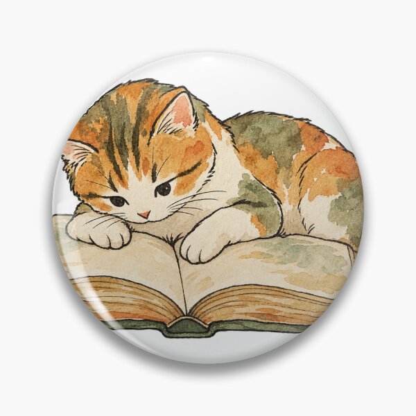 Item preview, Calico Kitten Reading an Open Book Watercolor designed and sold by Jessie's Palette.