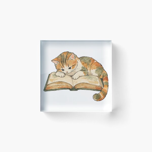 Item preview, Calico Kitten Reading an Open Book Watercolor designed and sold by Jessie's Palette.