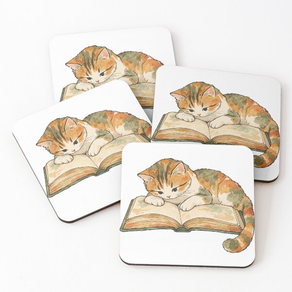 Item preview, Calico Kitten Reading an Open Book Watercolor designed and sold by Jessie's Palette.