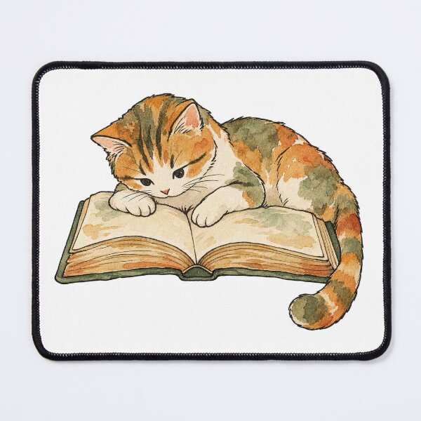 Item preview, Calico Kitten Reading an Open Book Watercolor designed and sold by Jessie's Palette.