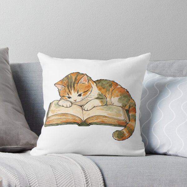 Item preview, Calico Kitten Reading an Open Book Watercolor designed and sold by Jessie's Palette.
