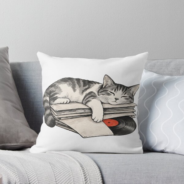 Item preview, Sleepy Tabby Cat Napping on Vinyl Records Ink Art designed and sold by Jessie's Palette.