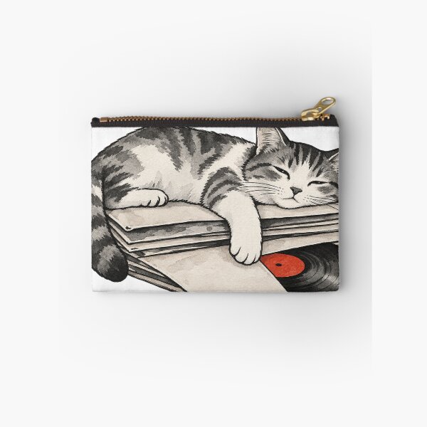 Item preview, Sleepy Tabby Cat Napping on Vinyl Records Ink Art designed and sold by Jessie's Palette.