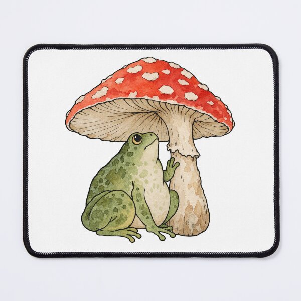 Item preview, Frog Under a Red Toadstool Cottagecore Watercolor designed and sold by Jessie's Palette.