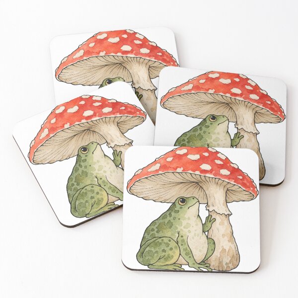 Item preview, Frog Under a Red Toadstool Cottagecore Watercolor designed and sold by Jessie's Palette.