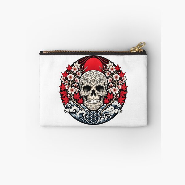 Item preview, Japanese Style Skull with Cherry Blossoms and Red Maple Leaves | Asian Wave Skull Art designed and sold by MrDev.