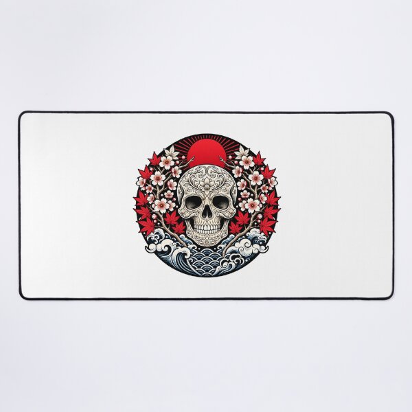 Item preview, Japanese Style Skull with Cherry Blossoms and Red Maple Leaves | Asian Wave Skull Art designed and sold by MrDev.