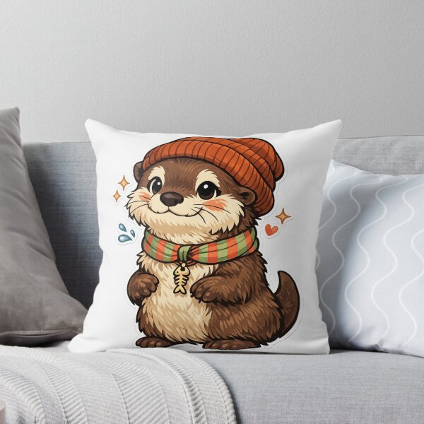Item preview, Cute Otter in Beanie Cozy Winter Animal Kawaii Cottagecore Art Design designed and sold by inkoutninja.