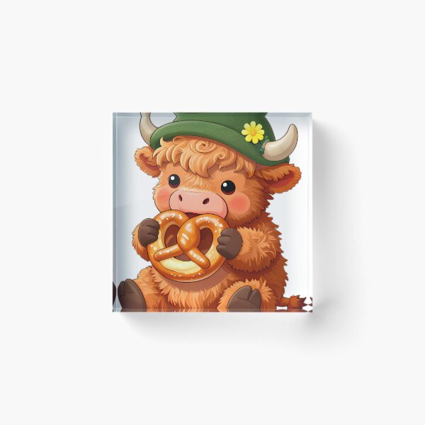 Item preview, Baby Highland Cow Munching Big Pretzel designed and sold by pumsquare.