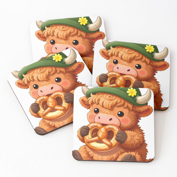 Item preview, Baby Highland Cow Munching Big Pretzel designed and sold by pumsquare.