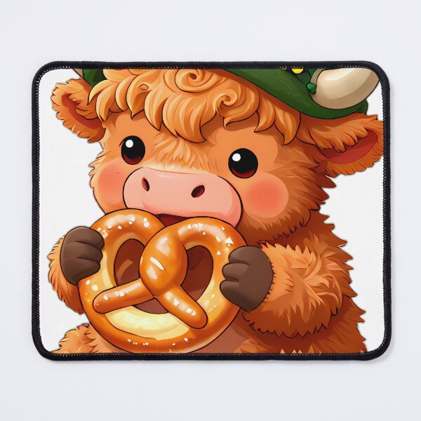 Item preview, Baby Highland Cow Munching Big Pretzel designed and sold by pumsquare.