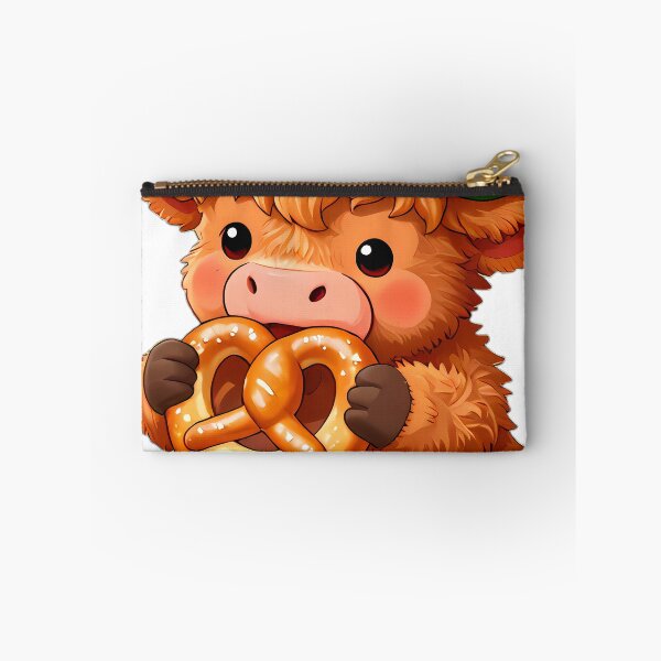 Item preview, Baby Highland Cow Munching Big Pretzel designed and sold by pumsquare.
