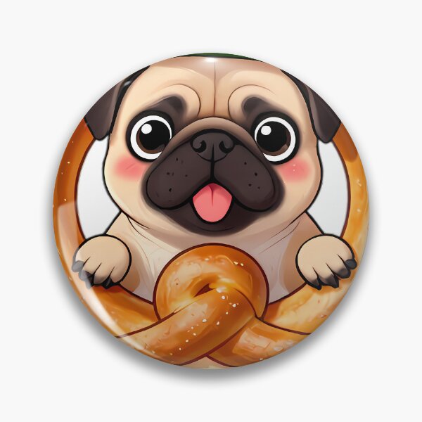 Item preview, Chubby Pug Puppy Peeking Through Giant Pretzel designed and sold by pumsquare.