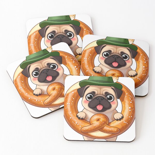 Item preview, Chubby Pug Puppy Peeking Through Giant Pretzel designed and sold by pumsquare.