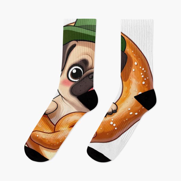 Item preview, Chubby Pug Puppy Peeking Through Giant Pretzel designed and sold by pumsquare.