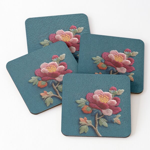 Item preview, Elegant Red Peony Embroidery Floral Art designed and sold by colorful-white.