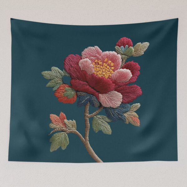 Item preview, Elegant Red Peony Embroidery Floral Art designed and sold by colorful-white.